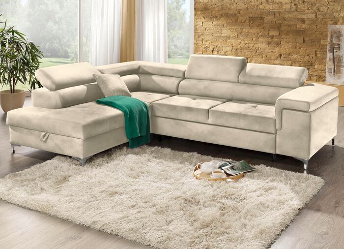 Gestoffeerde hoek met bedfunctie en comfortabele schuimvulling BEIGE