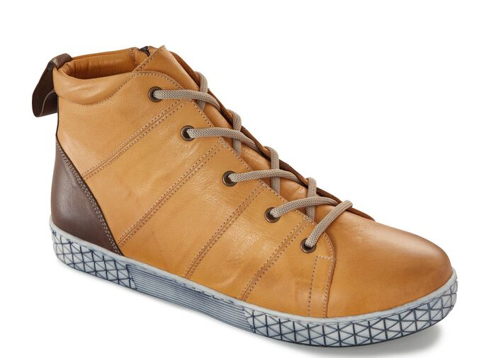 Gemini enkellaarsjes met veters van leer in de kleur schaduw GEEL-BRUIN