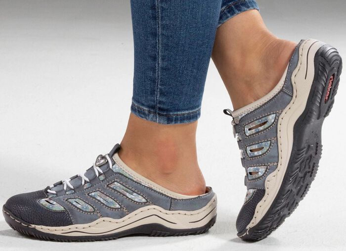 Rieker, klassieke damesklompen, met elastische decoratieve vetersluiting 