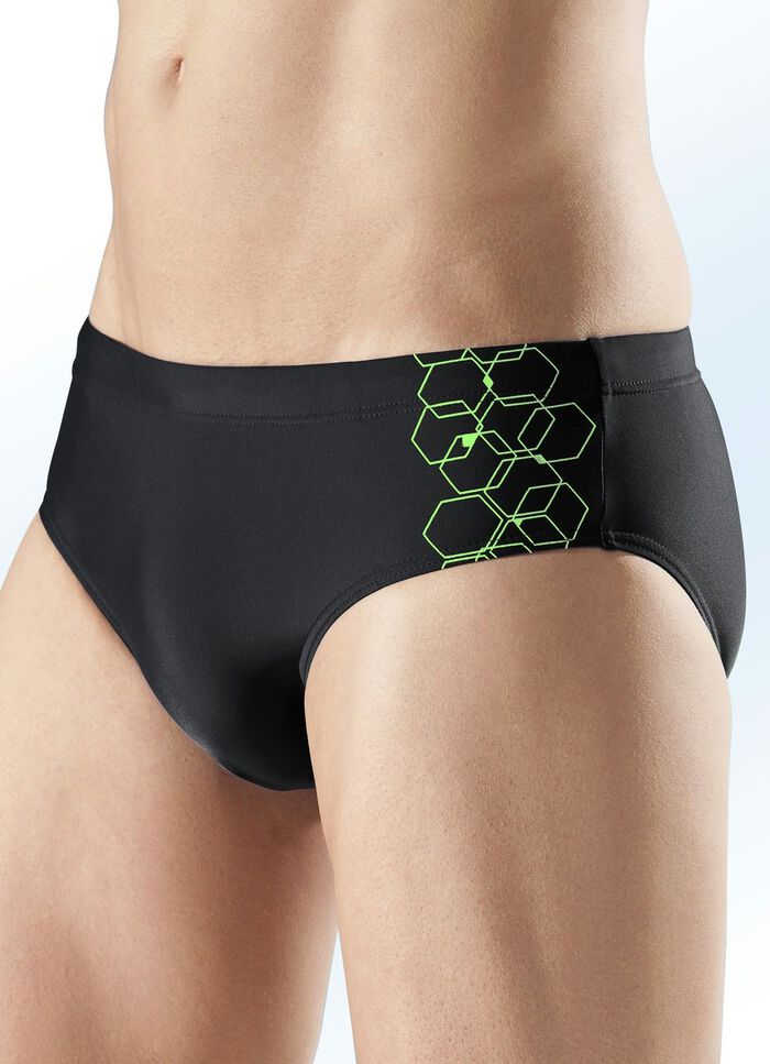 Naturana zwembroek in slipvorm met geplaatste opdruk ZWART-GROEN