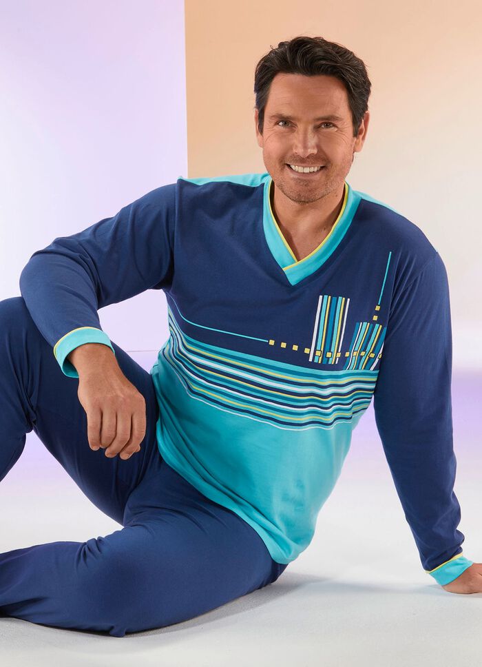 Pyjama met V-hals en gestreept dessin 