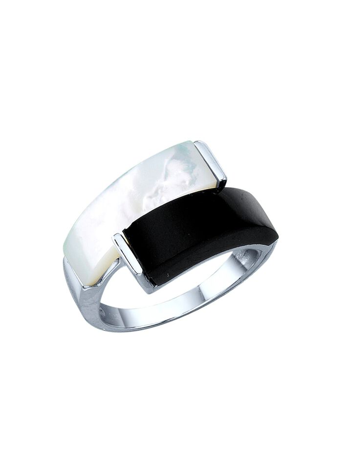 Damesring met echte onyx en echt parelmoer 