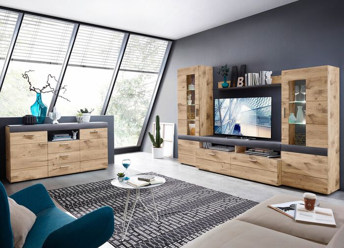 Chique wandmeubel met LED-verlichting EIKENGRAFIET