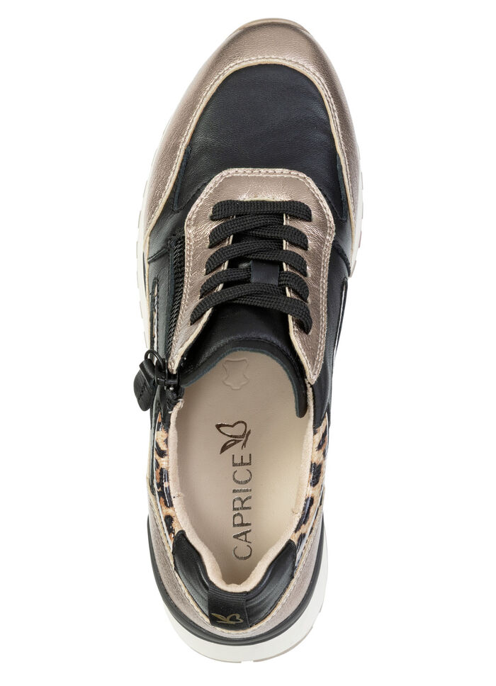 Caprice, trendy damessneakers, breedte G, met uitneembaar leren voetbed ZWART-BRONS