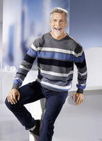 Trui met ronde hals en all-over een structuurmix GRIJS-MARINE-BLAUW-ECRU