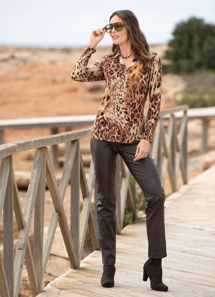 Poloshirt met korte knoopsluiting BRUIN-BEIGE-ROS&Eacute;