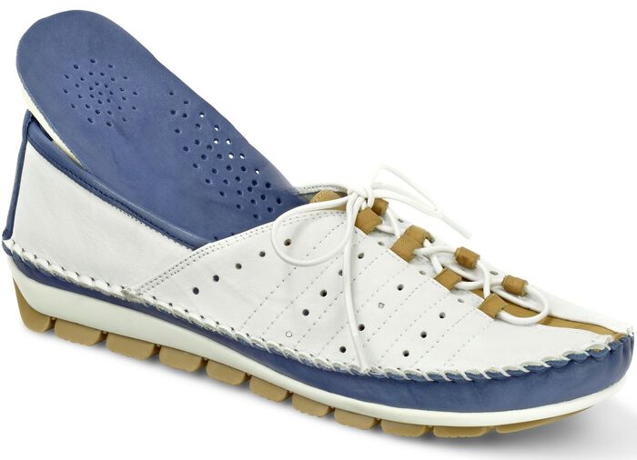 Gemini mocassin pantoffels gemaakt van comfortabel leer WIT-BLAUW-MAIS