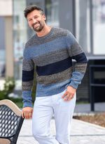 Trui met ronde hals BEIGE-BLAUW-MARINE GESTREEPT