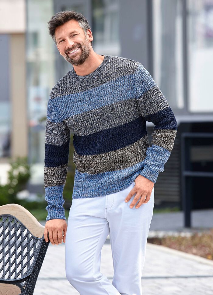 Trui met ronde hals BEIGE-BLAUW-MARINE GESTREEPT