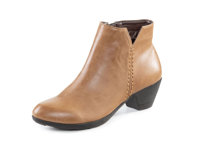 Andrea Conti, trendy dames enkellaarsjes, met rits COGNAC