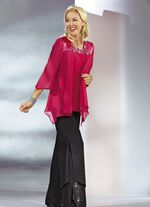 2-delige blouseset met glanzende satijnen bies FUCHSIA