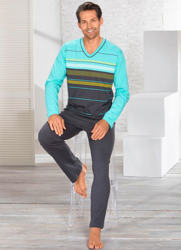 Pyjama met V-hals en open boorden aan de pijpen 