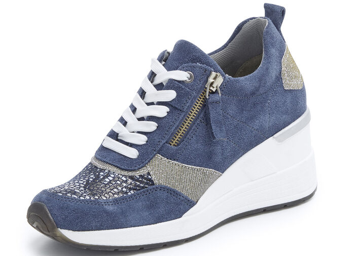 ELENA EDEN veterschoen met glanzend bedrukt elastisch materiaal BLAUW