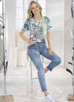 Elegante jeans met leuke strasssteentjes en franjes aan de zoom LICHTBLAUW
