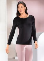 Shirt met edelstenen op de ronde hals 