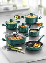 XXL pannenset, 10-delig, met keramische antiaanbaklaag GROEN