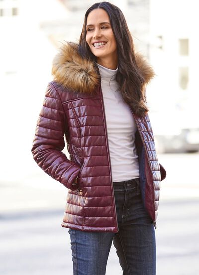 Leren jack met afneembare capuchon 