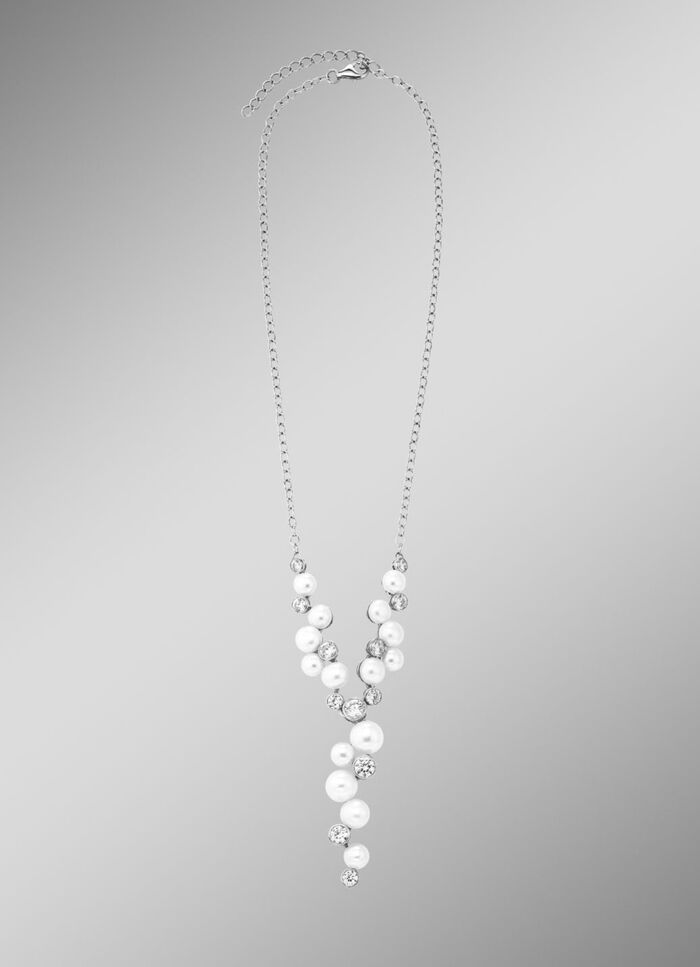 Y-ketting met zoetwaterparels en synthetische zirkonia 