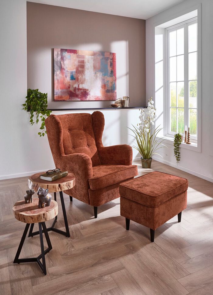 Stoel met gevleugelde rugleuning en kruk AARDE