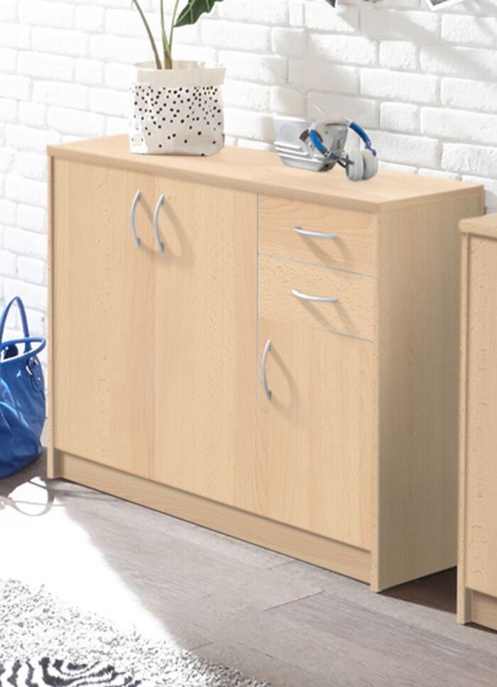 Combinatievriendelijke ladekast met zilverkleurige handgrepen BEUKEN