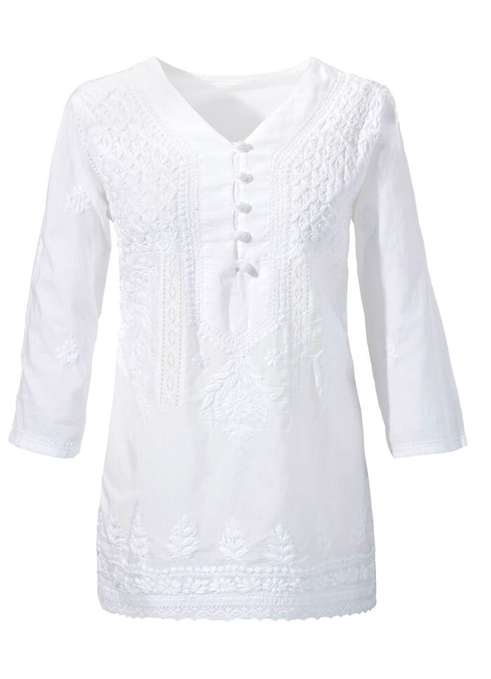 Tuniek met borduursel, gemaakt van puur katoen 