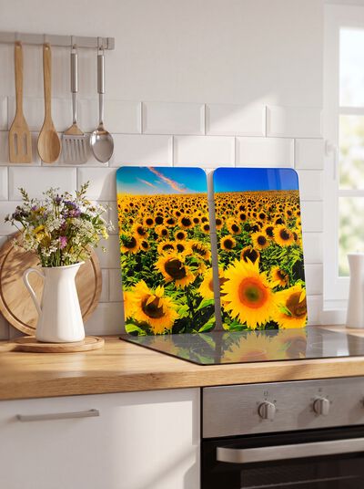 Zonnebloem afdekplaten voor kachel, set van 2 
