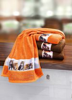 Set badhanddoeken met jacquard-boorden BRUIN