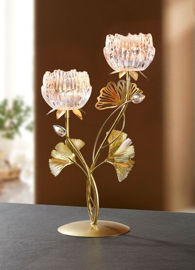 Elegante theelichthouder van metaal en glas 