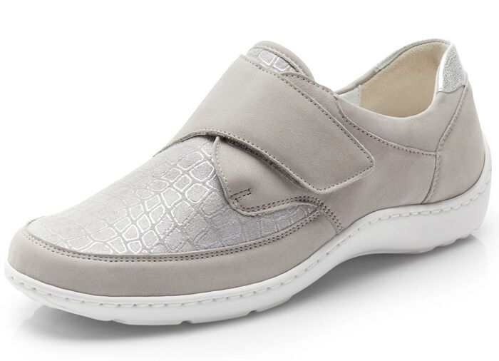 Waldl&auml;ufer, comfortabele damespantoffels, breedte H, met uitneembaar voetbed STEENGRIJS