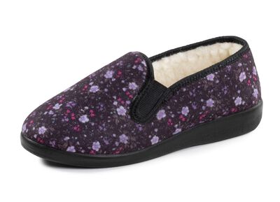 Warme damespantoffels, breedte H, met wol 