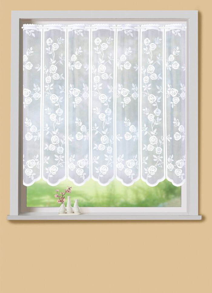 Romantisch kort gordijn met rozenmotief 