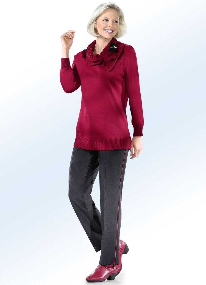 Broek met trendy contrastbiezen ZWART-ROOD