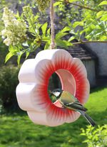 Klaprozenvoederstation van geglazuurd keramiek ROZE