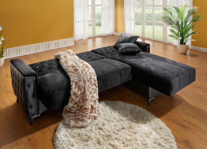 Gestoffeerd meubilair met bedkast en ligfunctie ZWART