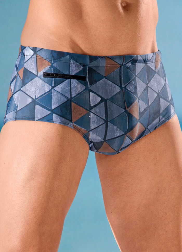 Zwembroek met hoge slipvorm en zakje met ritssluiting 