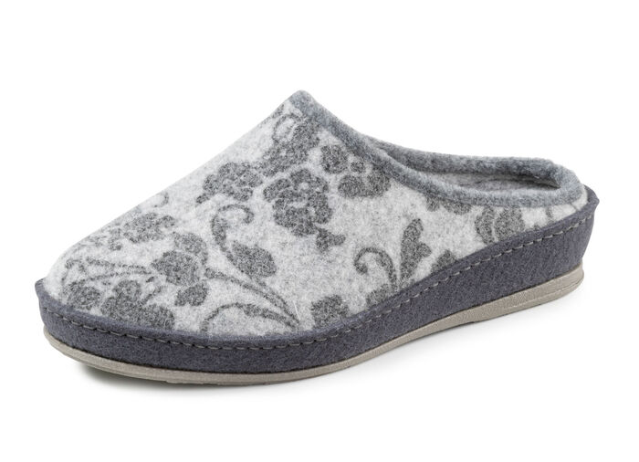 Pantoffels van wolvilt met bloemenprint GRIJS