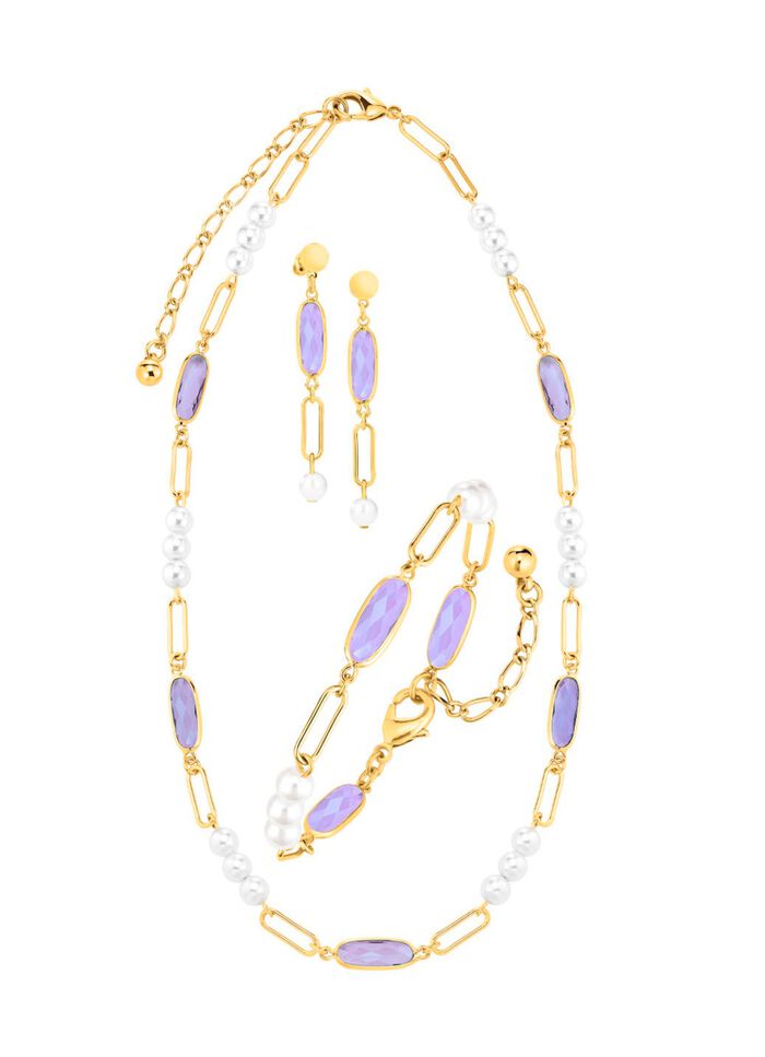 Sieradenset, 3-delig, van messing met kristalstenen 