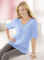 Trui met ajourmotief en structuurpatroon BLAUW
