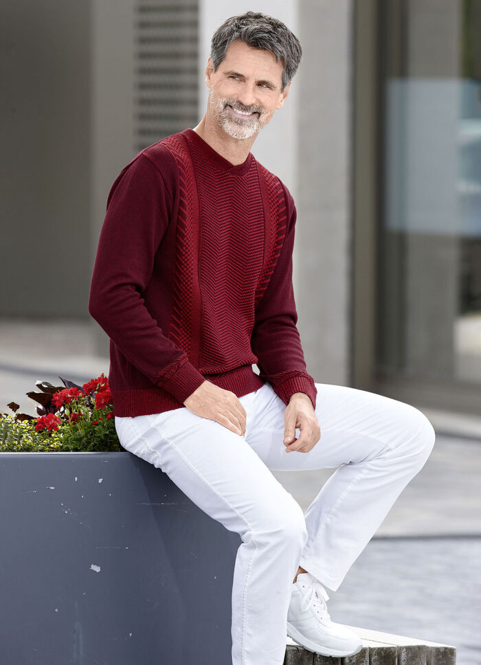 Trui met ronde hals BORDEAUXROOD GEMÊLEERD