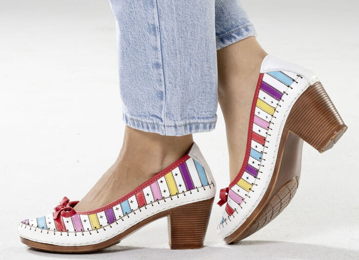 Gemini pumps van rundnappaleer met strik WIT-MULTICOLOR
