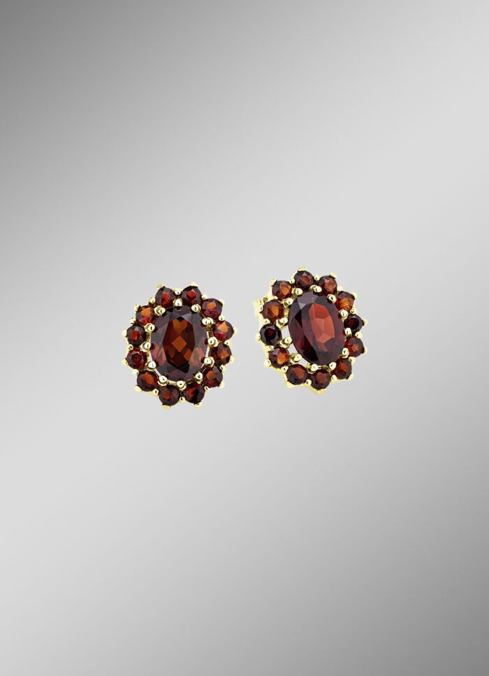 Bloemvormige oorbellen met granaat 