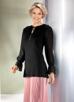 Shirt met bijzondere halslijnverwerking in 2 kleuren ZWART