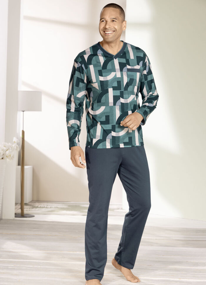 V-hals pyjama met borstzakje 