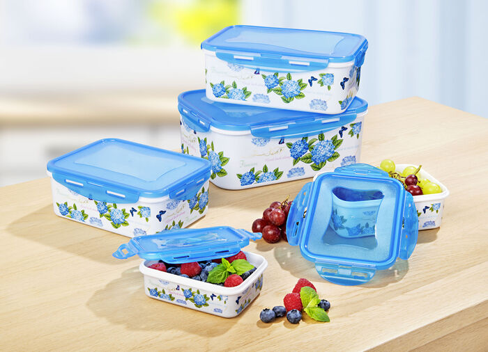 Vierkante blikken set, 10 stuks met prachtig hortensia decor BLAUW