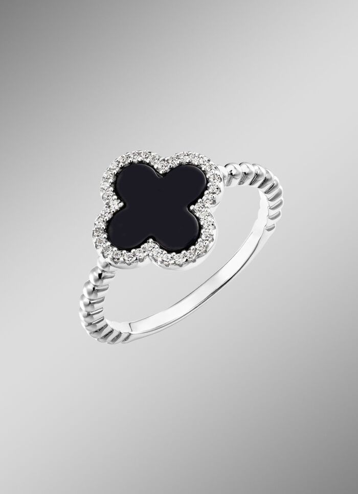 Damesring van zilver met onyx en zirkonia 