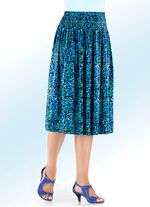 Rok met een figuurvriendelijke, gesmokte pas ZWART-BLAUW