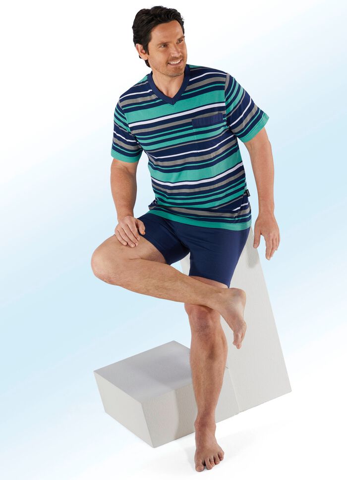 Set van twee shortys met een V-hals en een garengeverfd gestreept dessin 