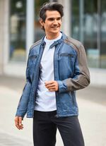 Kort leren jack met zakken met ritssluiting 