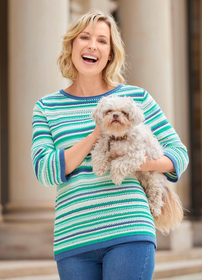 Trui met een mix van patronen in een strependessin JEANSBLAU-JADEGR&Uuml;N-MULTICOLOR