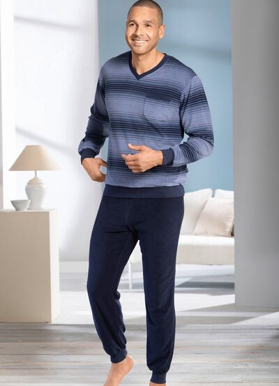 Badstof pyjama met V-hals en manchetten 